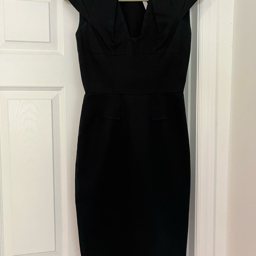 Roland Mouret Black Sheath Midi Dress Sweetheart Neckline